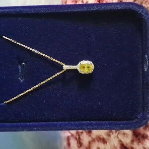 Premium Sava Sphene & White Zircon Halo Pendant On 20" Necklace